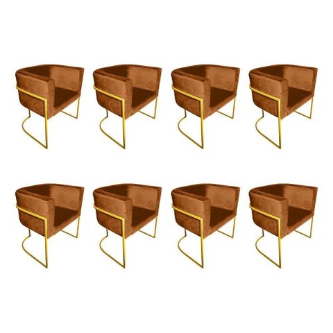 Kit 8 Poltronas Decorativa Sala de Estar Base de Ferro Dourada Veludo Terracota Laranja