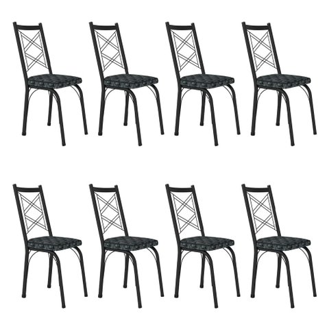 Kit 8 Cadeiras de Cozinha Delaware Estampado Mosaico Silver Pés de Ferro Preto - Pallazio