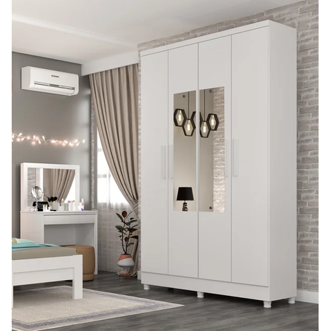 Guarda Roupa Amsterdam 4 Pts com Espelho e Pés - Neve - Móveis Tcil