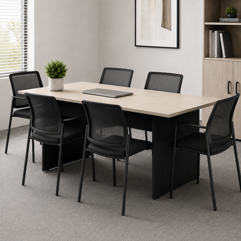 Mesa de Reunião Retangular Pé Painel 1800 mm - Linha Studio: Legno Crema/Preto