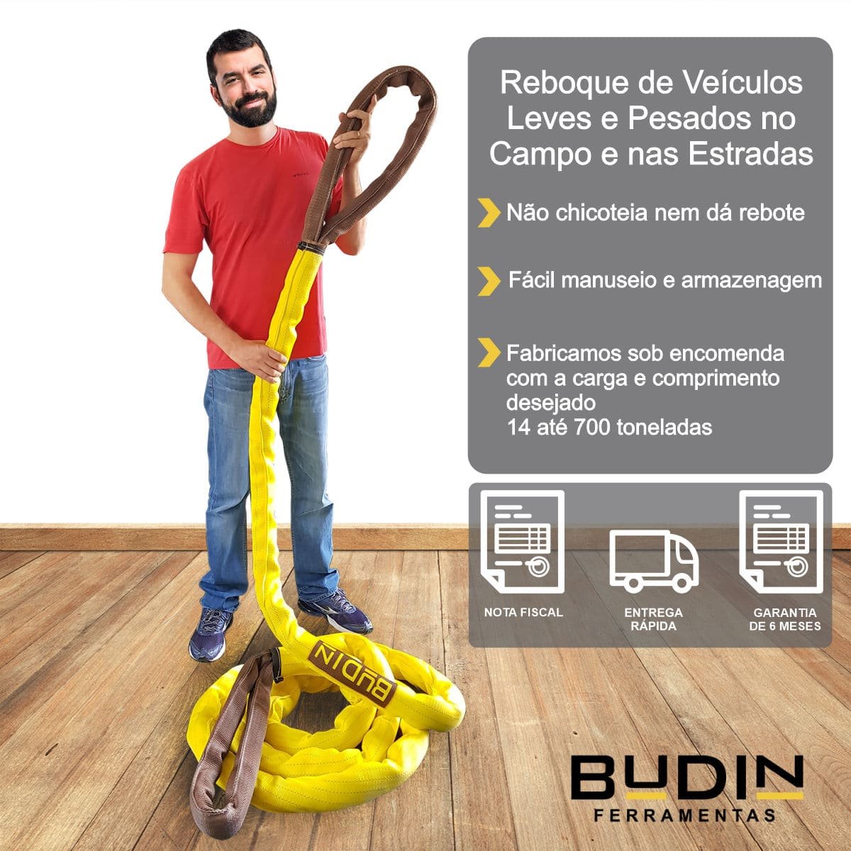 Cinta de Reboque e Arraste Tubular Budin - 14 Toneladas X 15 Metros para Rebocar Carro, Caminhão, Tr - 6