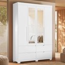 Ver imagem 6 de Guarda Roupa Solteiro Doble 04 Portas com Espelho e Cômoda Verona Branco - Móveis Albatroz