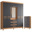 Ver imagem 1 de Guarda Roupa Casal New Fusion 10 Portas e Cômoda Mobi Freijo Titanium - Móveis Albatroz