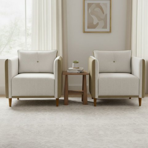 Kit 2 Poltronas Aviv para Sala Escritório Recepção Linho Premium Easy Clean Corino Premium Luxo
