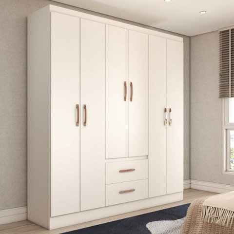 Guarda-roupa Casal Panamá 6 Portas 2 Gavetas Branco - Panorama Móveis