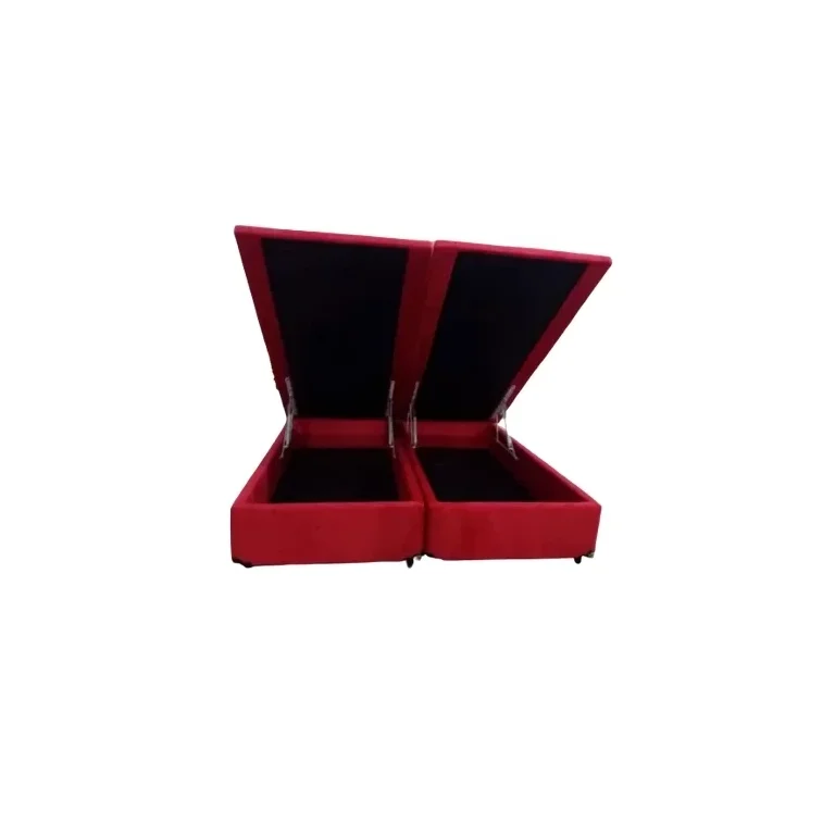 Cama Box Baú King Bipartido Suede Vermelho Com Pistão A Gás