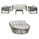 Ver imagem 1 de Kit Jogo de Sofás 5 Lugares + Chaise Redonda de 1,60 Cm em Corda Náutica e Alumínio Área Externa