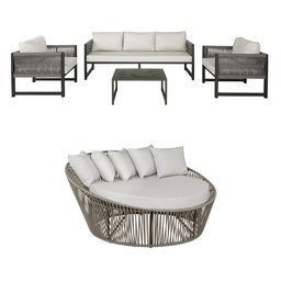 Kit Jogo de Sofás 5 Lugares + Chaise Redonda de 1,60 Cm em Corda Náutica e Alumínio Área Externa - 1