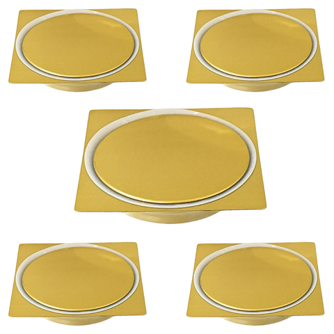 Kit 05 Ralo Click Banheiro Inox Quadrado 10x10 Dourado