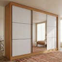 Ver imagem 1 de Guarda-Roupa Casal com 3 Portas de Correr e 6 Gavetas com Espelho 100% MDF Cinamomo Off-White Miami