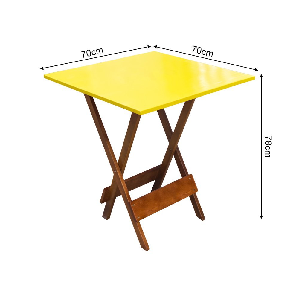 Conjunto Mesa Dobravel 70x70 em Madeira Robusta com 4 Cadeiras Yellow - Castanho - 4