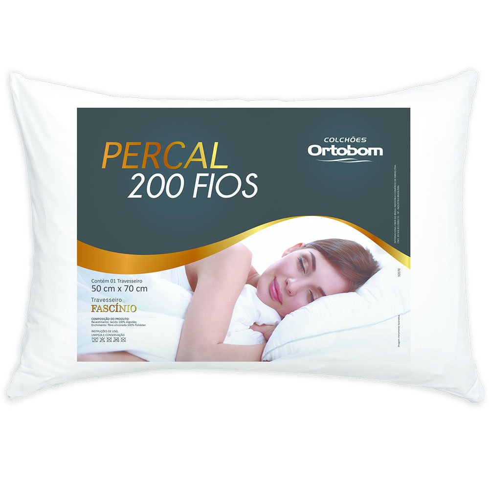 Travesseiro 70cm X 50cm 1 Peça Ortobom Fascínio Percal 200 Fios - 2