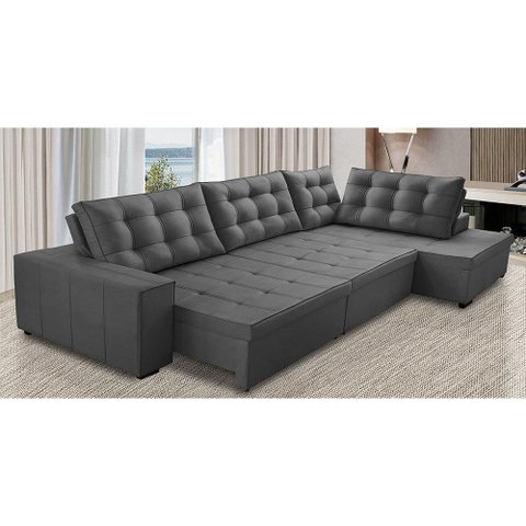 Sofá de Canto Retrátil e Reclinável com Molas 3,40x2,00 Ld Julia Suede Cinza Rover & Beato