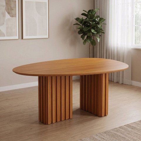 Mesa para Sala de Jantar com Tampo Orgânico 1,35cm MDF Isis Marrom/Freijó