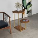 Ver imagem 1 de Mesa Lateral Moderna Dourado Cibele Tampo Redondo Freijó