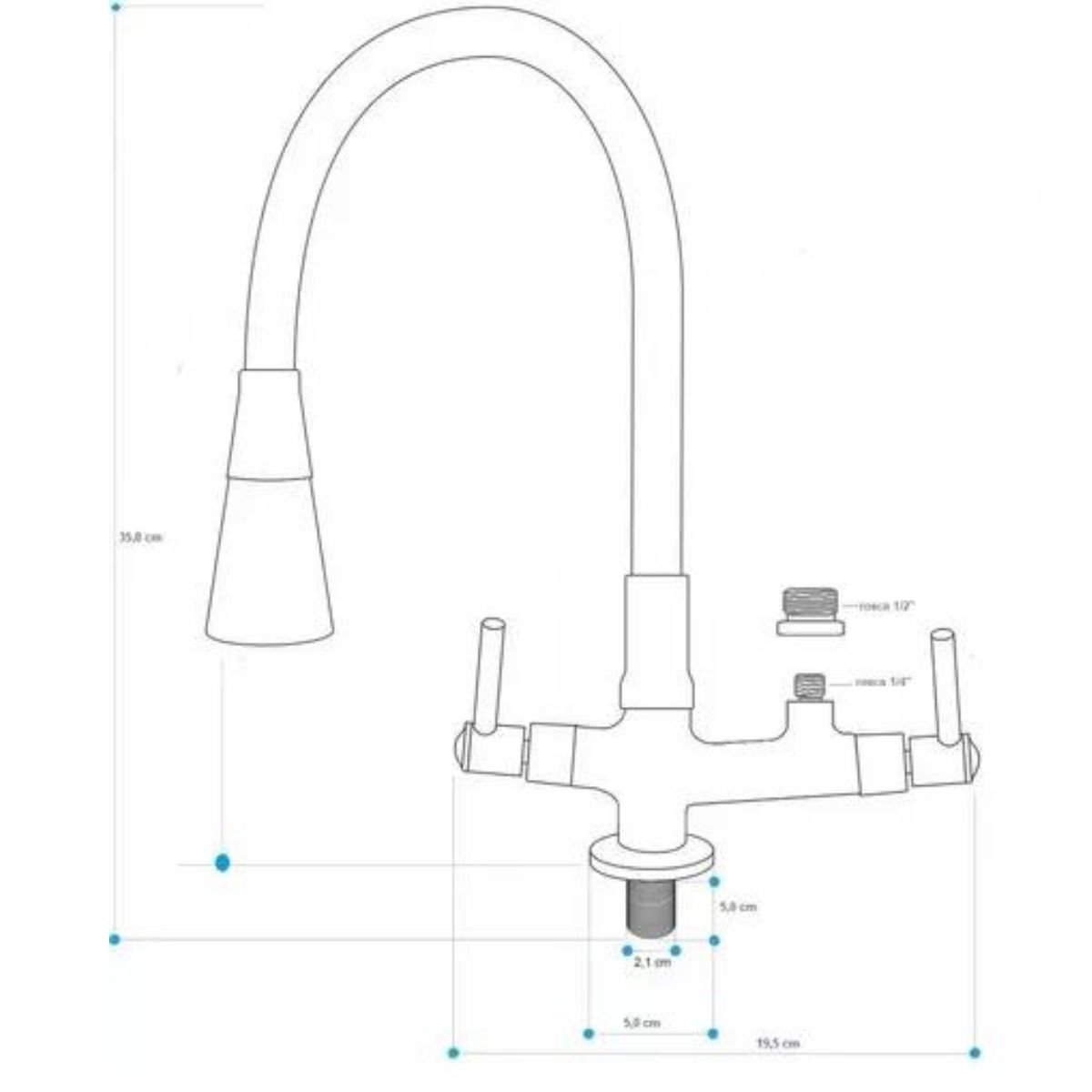 2143 Mvs C70 Torneira Bancada Tubo Flexível Preto Cone Pia Cozinha Alta Vazão Saída Filtro 1/4" ou M - 4