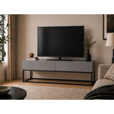 Rack para Sala Cinza Estante Industrial para TV Pé de Ferro Preto