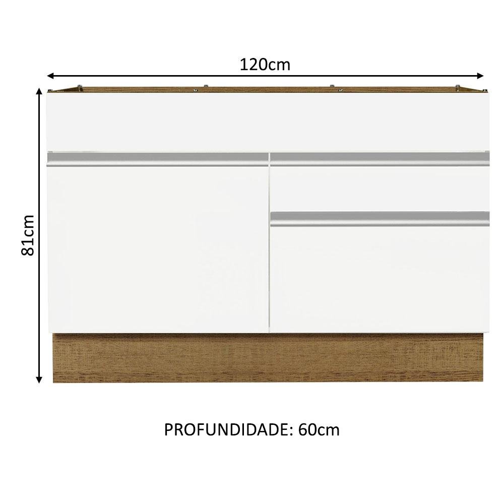 Balcão Gabinete de Pia Armário de Cozinha 120 x 60 cm 1 Porta 2 Gavetas Rustic/Branco (Sem Tampo) Glamy Madesa - 3