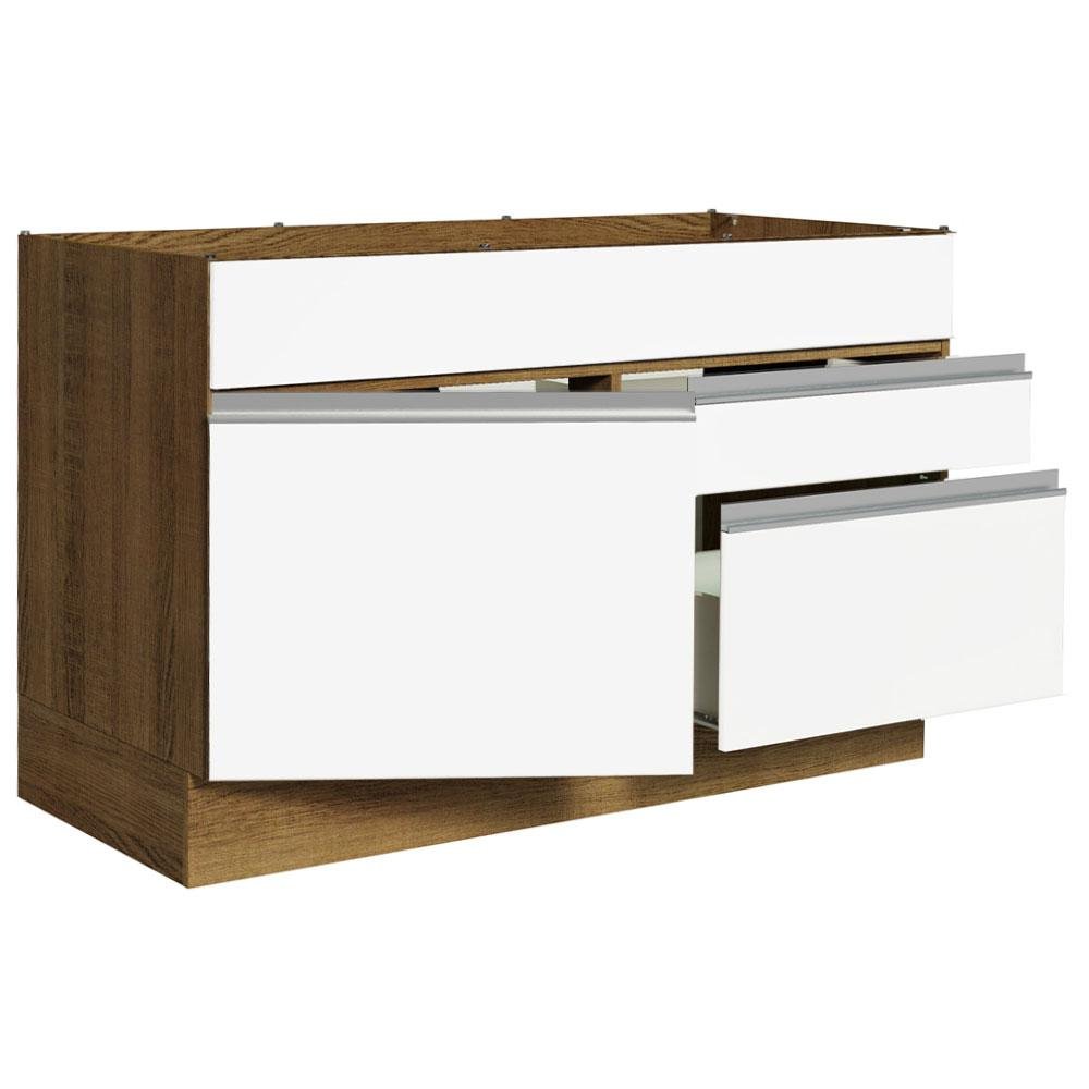 Balcão Gabinete de Pia Armário de Cozinha 120 x 60 cm 1 Porta 2 Gavetas Rustic/Branco (Sem Tampo) Glamy Madesa - 6