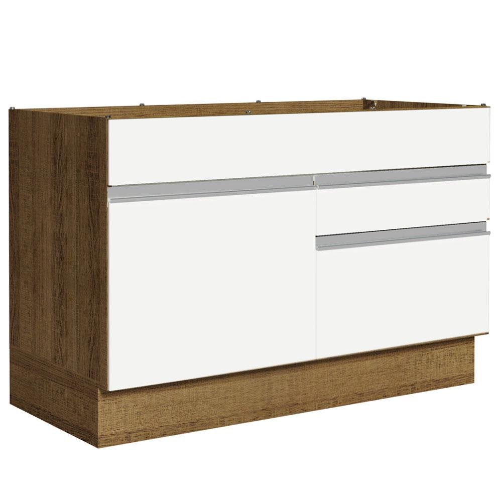 Balcão Gabinete de Pia Armário de Cozinha 120 x 60 cm 1 Porta 2 Gavetas Rustic/Branco (Sem Tampo) Glamy Madesa - 2