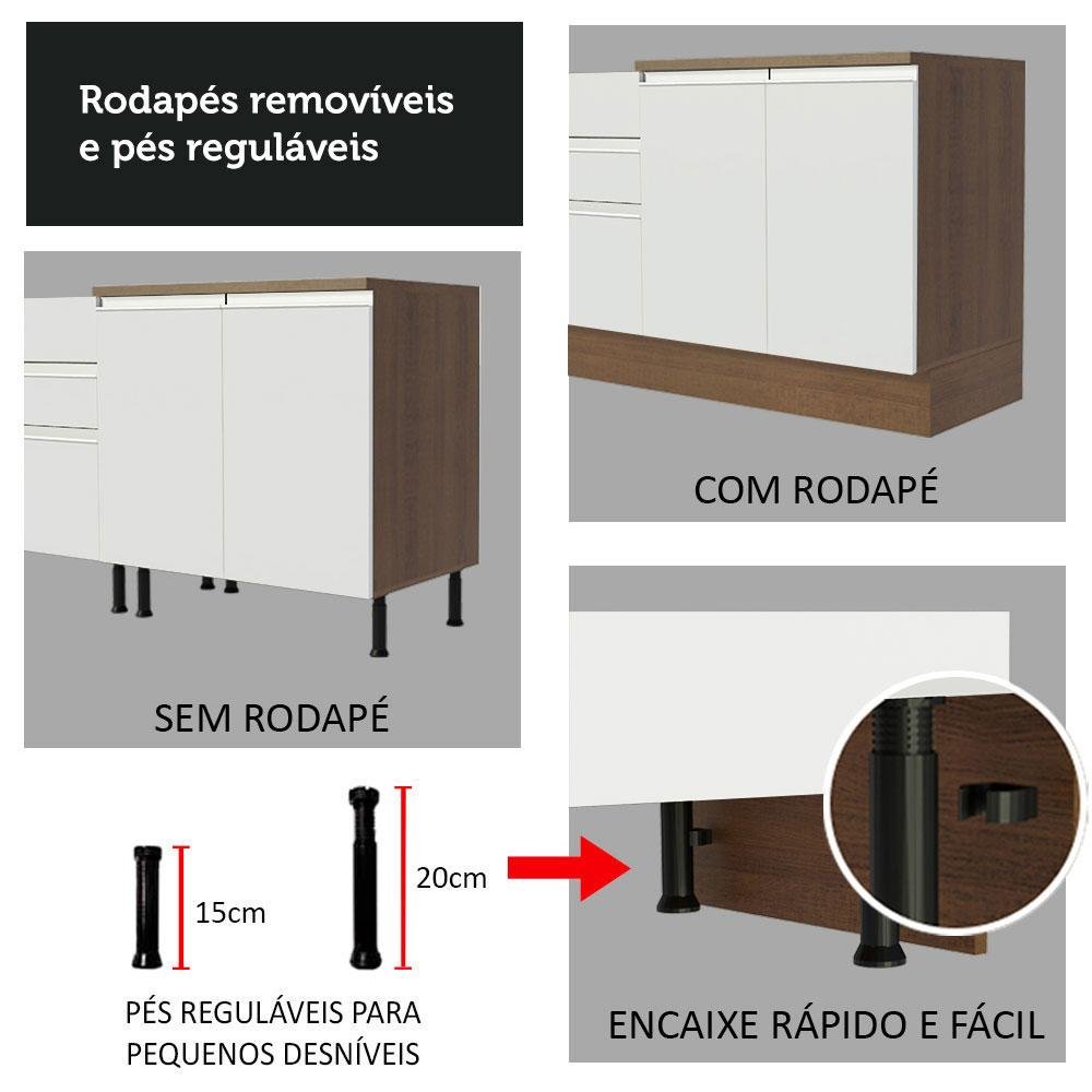 Balcão Gabinete de Pia Armário de Cozinha 120 x 60 cm 1 Porta 2 Gavetas Rustic/Branco (Sem Tampo) Glamy Madesa - 9