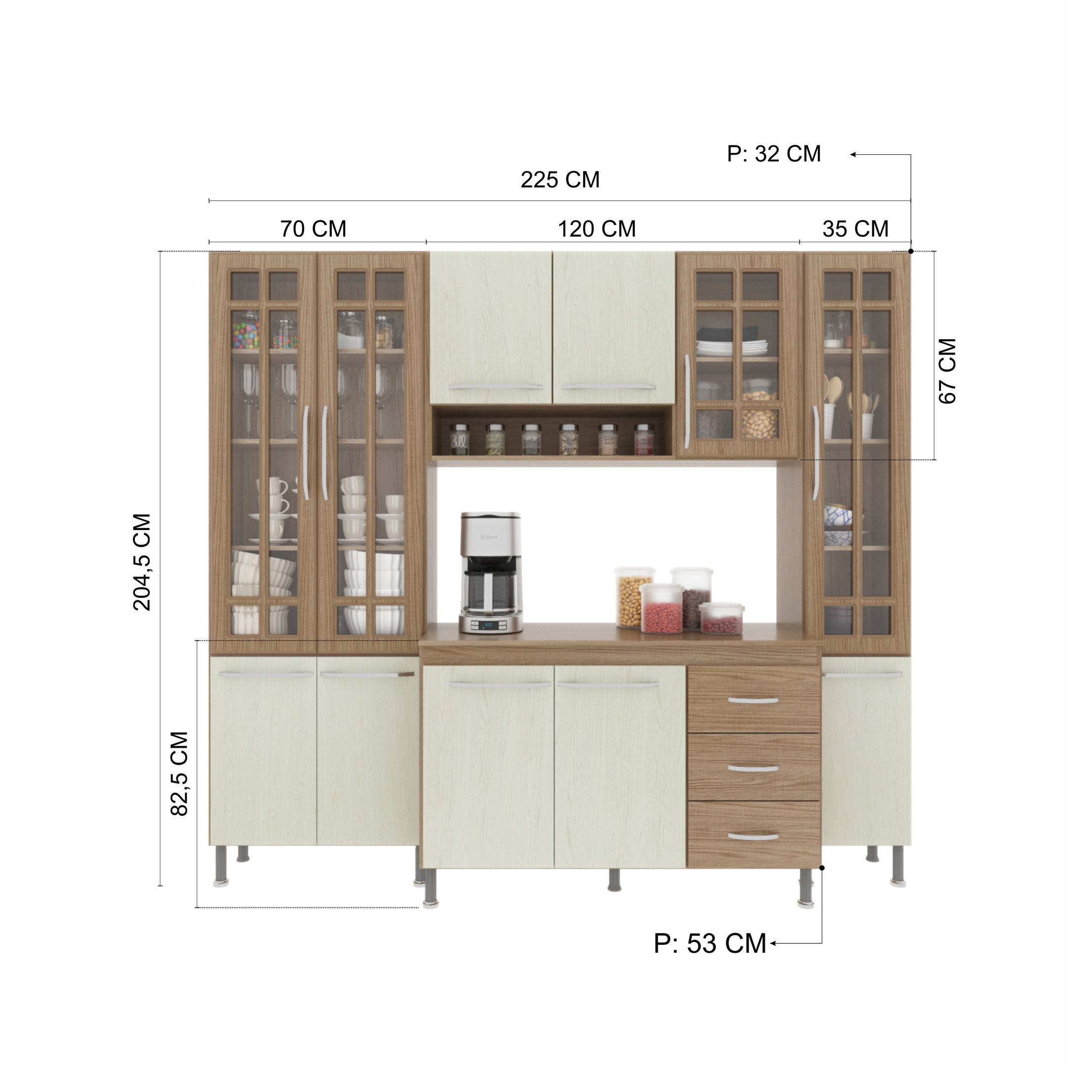 Cozinha Modulada Compacta Fidelitá Paris 4 Peças 225cm 11 Portas 3 Gavetas com Tampo - 4