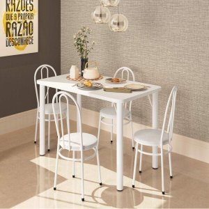 Conjunto Sala de Jantar Mesa Tampo MDP Roma 900 4 Cadeiras Tubulares Estofadas 