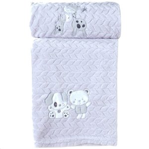 Cobertor Bebê Fluffy 110x90 com Aplique Bordado Gelo