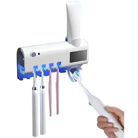 Suporte Dipenser com Esterilizador Uv Porta Escova e Pasta de Dentes