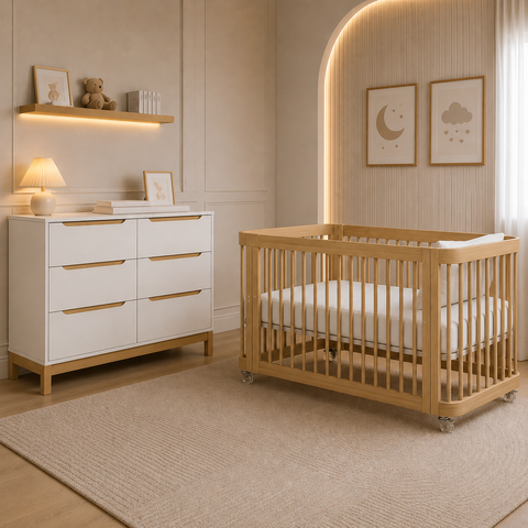 Conjunto Berço 2 em 1 Vira Mini Cama Madeira Maciça Cômoda Cozy