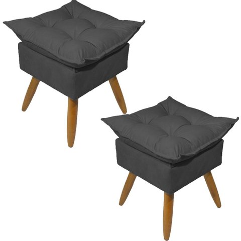Kit 2 Puff Decorativo Quadrado para Sala Quarto Penteadeira Recepção Alice Pé Palito Castanho Suede
