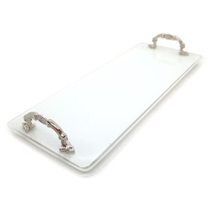 Bandeja Lavabo Sala Bandeja Vidro Branca c/ Alça 25x10cm