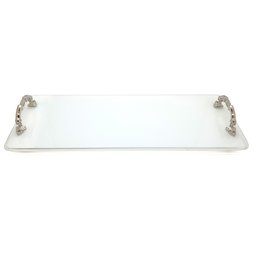 Bandeja Lavabo Sala Bandeja Vidro Branca c/ Alça 25x10cm - 3