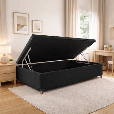 Base Baú Solteiro Suede Smart 88x188x35cm Preto