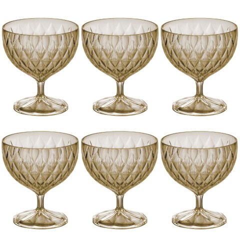 Taça de Plástico para Sobremesa 350ml Cristal Glamour Âmbar com 6 Unidades Plasutil Ref.14253