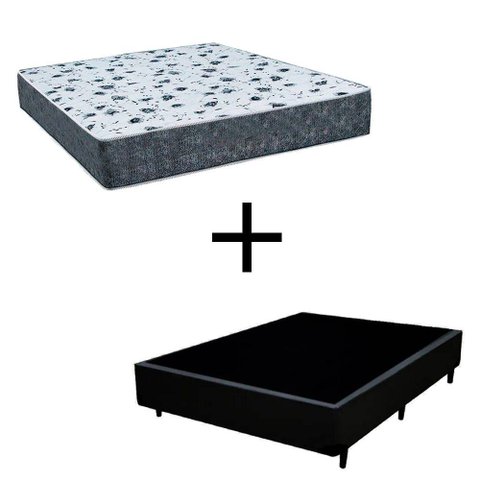 Cama Box Viúva 128 Tecido Preto com Colchão Alegro Bello Box D28 Cinza 57x128x188
