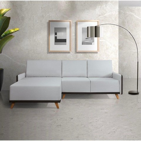 Sofá 4 Lugares com Chaise Lado Esquerdo 258cm Corino Geribá