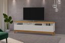 Ver imagem 1 de Rack ABS 2.18m Estilo Retrô Com Pés em Madeira e Puxadores em Couro Para TV Até 75'' Com Nichos Para