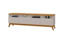 Ver imagem 3 de Rack ABS 2.18m Estilo Retrô Com Pés em Madeira e Puxadores em Couro Para TV Até 75'' Com Nichos Para