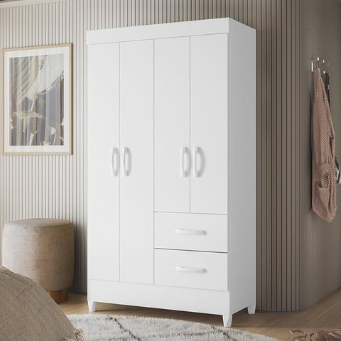 Guarda Roupa Mobi 4 Portas 2 Gavetas Branco Fosco/Rosa