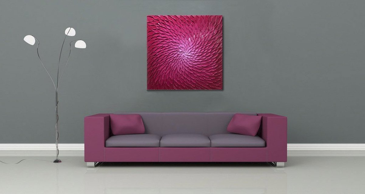 Quadro Pintura Tela branco local óleo quadrado rosa 5373: 150cm (A) x 150cm (L) - 4
