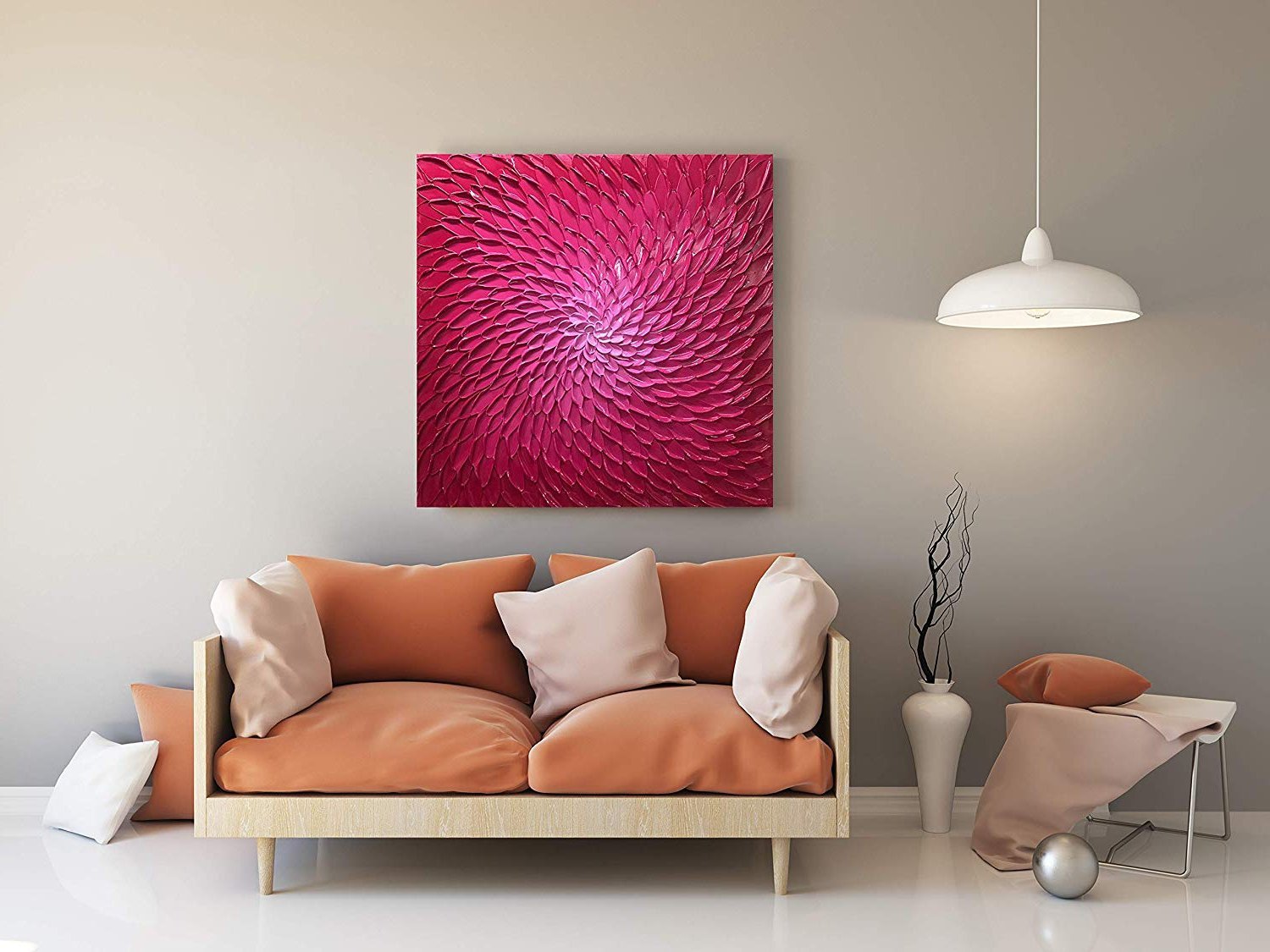 Quadro Pintura Tela branco local óleo quadrado rosa 5373: 150cm (A) x 150cm (L) - 1