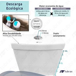 Vaso Sanitário Monobloco Completo - Caixa Acoplada Privada VAB0026 Tubrax - 4 Vaso Sanitário Monobloco Completo - Caixa Acoplada Privada VAB0026 Tubrax - 4