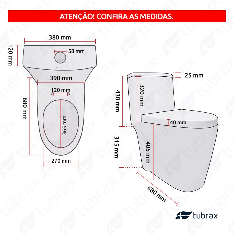 Vaso Sanitário Monobloco Completo - Caixa Acoplada Privada VAB0026 Tubrax - 5