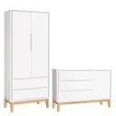 Ver imagem 1 de Cômoda com Porta e Guarda Roupa Infantil 2 Portas New Classic Branco com Pés Madeira Natural – Relle