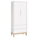 Ver imagem 2 de Cômoda com Porta e Guarda Roupa Infantil 2 Portas New Classic Branco com Pés Madeira Natural – Relle