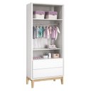 Ver imagem 3 de Cômoda com Porta e Guarda Roupa Infantil 2 Portas New Classic Branco com Pés Madeira Natural – Relle