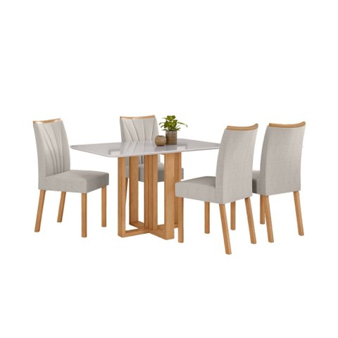 Conjunto Sala de Jantar Mesa Téssera 120 Tampo Vidro Off White com 4 Cadeiras Téssera - Lopas Amendo