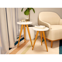 Conjunto 2 Mesinhas Madeira Canto Lateral Pés Palito Retro Decoração Sala - 3