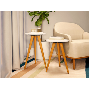 Conjunto 2 Mesinhas Madeira Canto Lateral Pés Palito Retro Decoração Sala